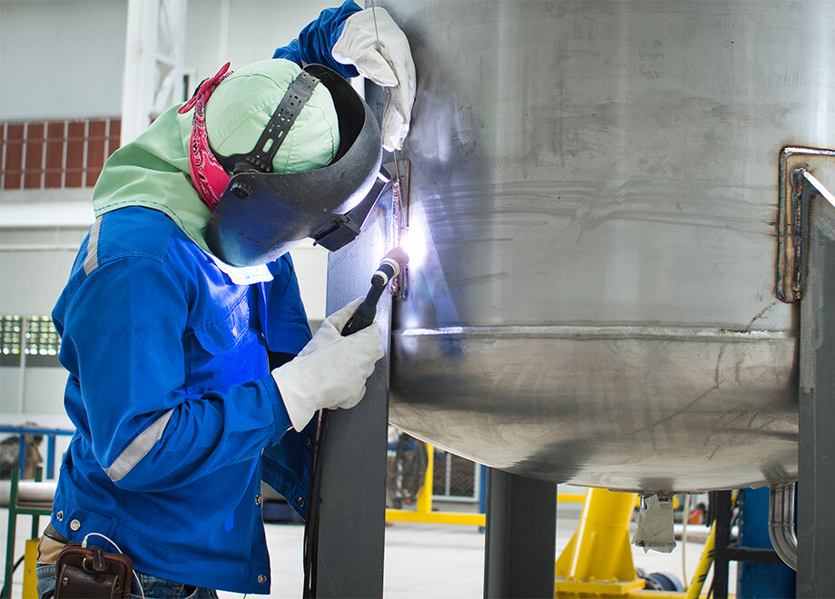 Hexavalent Chromium In Welding Fumes Plymovent   Man Welding Stainless Steel Shutterstock 1049123954 